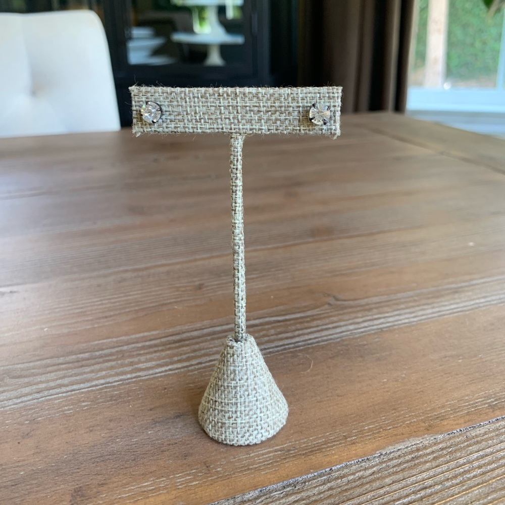 Pair of Basic Round Reflective Faux Rhinestone Diamond Black Post Earrings